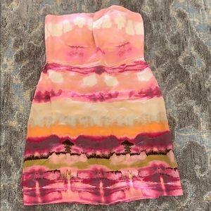 Colorful strapless silk dress